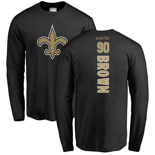Men New Orleans Saints Black Malcom Brown Backer NFL Football #90 Long Sleeve T Shirt